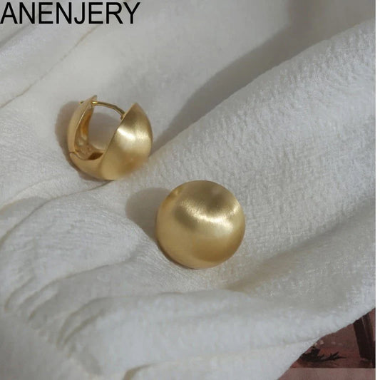 Frosted Gold-Plated Brushed Spherical Hoop Earrings | Retro Creative Women's Accessories