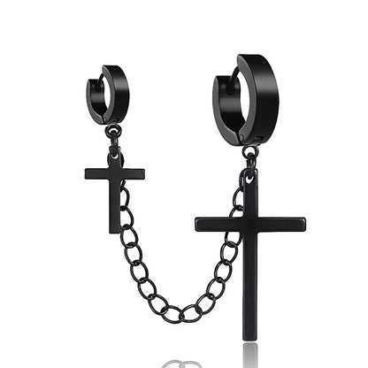 Fashion Punk Cross Pendant Clip Earring | Unisex Metal Chain Tassel Ear Cuff