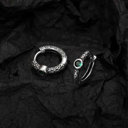 Unisex S925 Sterling Silver Vintage Thai Earrings with Green Zircon | Unique Jewelry Gift Accessory