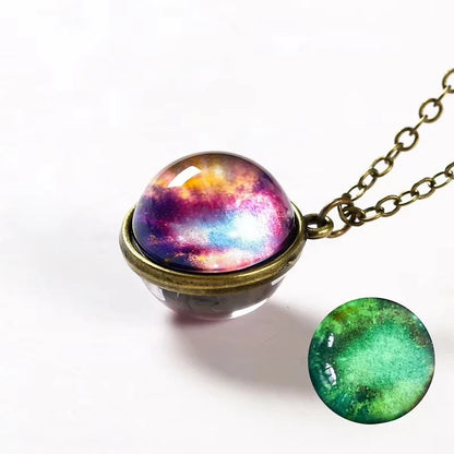 Universe Glass Pendant Necklace | Double-Sided Earth Jewelry for Men Women