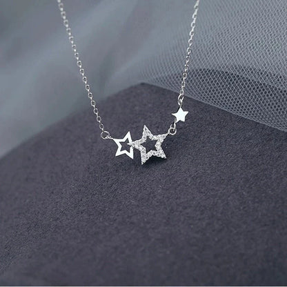 925 Silver Star Necklace for Women | Sweet Cute Zircon Pendant Choker