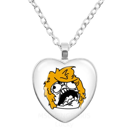 Rage Comic Heart Pendant Necklace | Funny Meme Derp Face Trollface Jewelry Gift