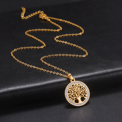 Skyrim Tree of Life Necklace | Stainless Steel Gold Pendant with Zircon