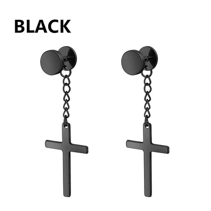 Black Stainless Steel Punk Stud Earrings | Unisex Geometric Drop Earrings