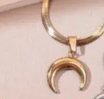 Stainless Steel OX Moon Necklace | Gold Plated Half Moon Blade Pendant