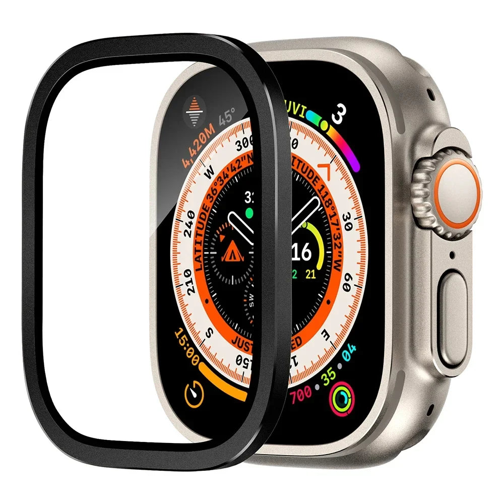 Tempered Glass For Apple Watch band ultra 49mm Screen Protector Anti-Scratch Glare HD Full Film Metal Bumper iWatch Ultra 49mm