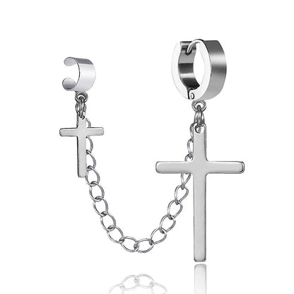 Punk Cross Tassel Earrings | Gothic Hip Hop Chain Stud Earrings