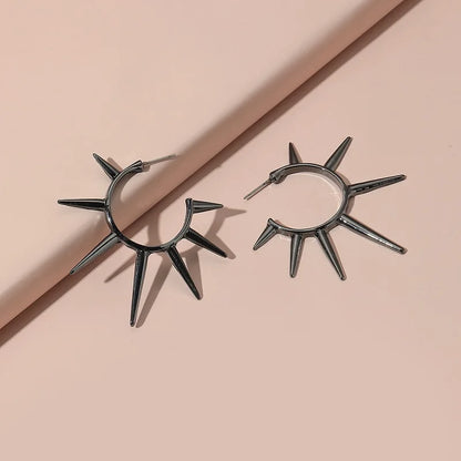 Gold Sun Stud Earrings | Punk Exaggerated Hip Hop Jewelry for Women