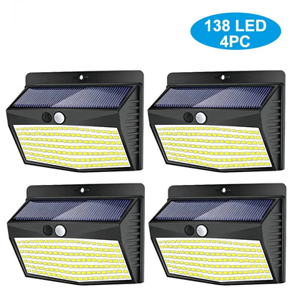 138 LED Solar Light Outdoor 4PCS Solar Wall Lamp Human Body Sensor 3 Mode Waterproof Garden Decor Street Lights Sunlight Powered