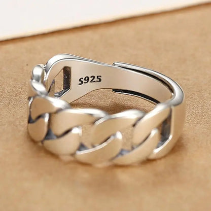 VENTFILLE 925 Sterling Silver Adjustable Rings | Vintage Hip Hop Couples Jewelry