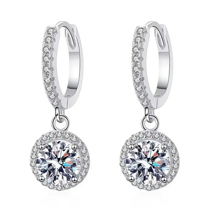 925 Sterling Silver 1 Carat Moissanite Hoop Earrings | Luxury Evening Jewelry for Women