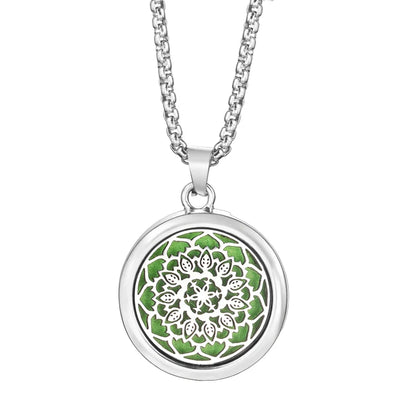 20mm Pattern Insert Perfume Pad Locket Necklace | Stainless Steel Aromatherapy Pendant