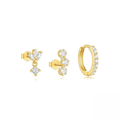 3PCS Star Stud Earrings Set | Stainless Steel Zircon Punk Piercing Jewelry for Women