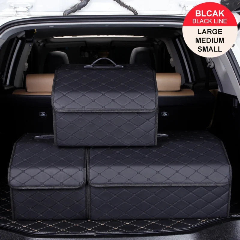 Car Trunk Organizer Box, Large Capacity, Auto Multiuse Tools, Storage Bag, Stowing, Tidying, Leather, Folding for Emergency