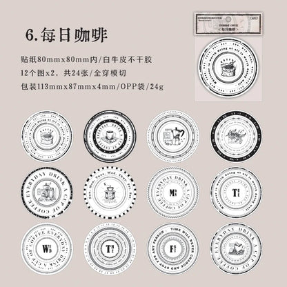 Vintage Round Stickers for Journaling | 24pcs Retro Collage Label Pack