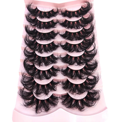 5-8 Pairs Natural Russian Striped Mink Lashes | 3D Volume Wavy False Eyelash Extensions