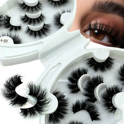 5-8 Pairs Natural Russian Striped Mink Lashes | 3D Volume Wavy False Eyelash Extensions
