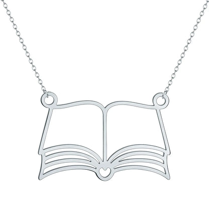 Book Lover Pendant Necklace | Stainless Steel Reading Jewelry for Women