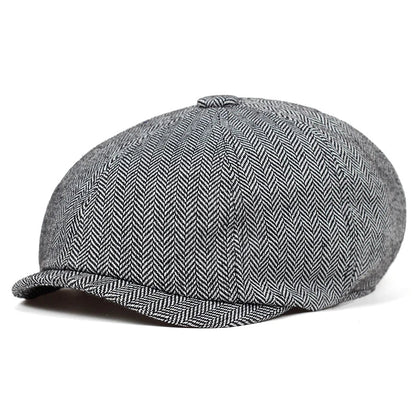 Retro Men’s Newsboy Cap – Classic Herringbone Octagonal Hat, British Style Flat Cap for Autumn & Winter, Vintage Painter Beret
