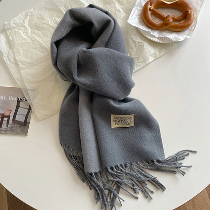 2023 Korean Style Cashmere Winter Scarf for Women – Knitted Double-Sided Solid Color Wrap | Soft Warm Fashion Neckerchief Shawl