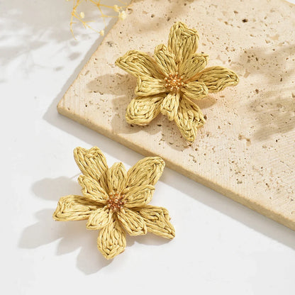 Boho Handmade Raffia Flower Earrings | Unique Summer Floral Drop Earrings for Women