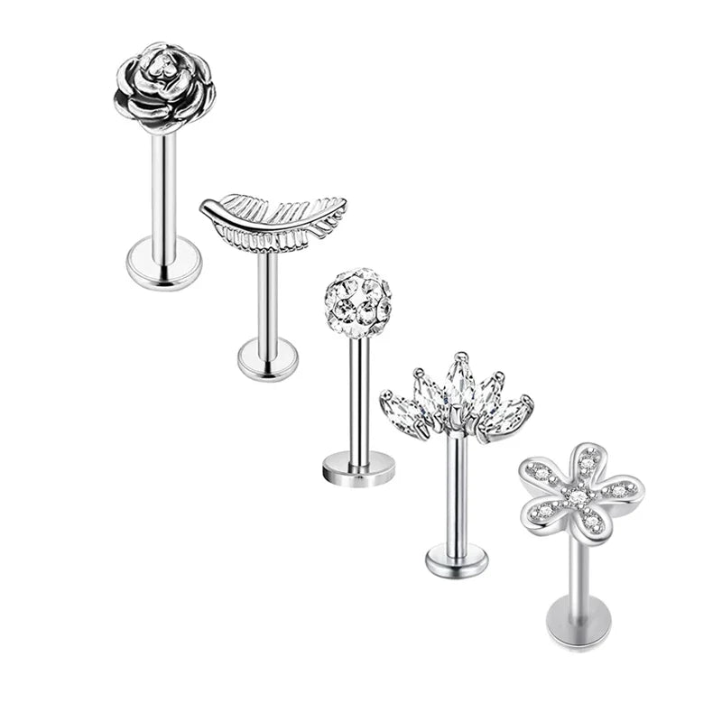 5pcs Tragus Stud Earring Set | Heart CZ Cartilage Piercing Jewelry