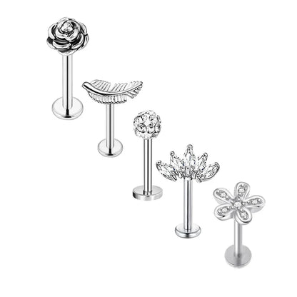 5pcs Mixed Heart Tragus Stud Earring Set | Cartilage Helix Lip Piercing Jewelry