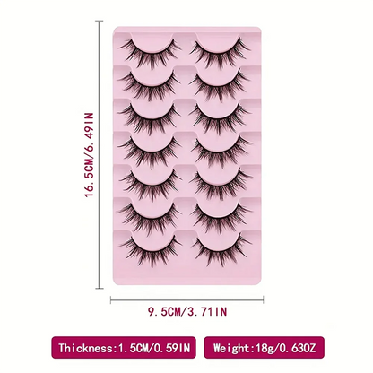 7 Pairs Manga Lashes - Natural Look, 3D Volume, Wispy, Fluffy, Spiky, Anime & Cosplay Eyelashes - Pack