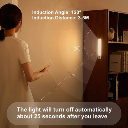 USB Rechargeable PIR Motion Sensor LED Bar Lights Dimmable Detector Night Light Portable Induction Cabinet Lamp for Kitchen Room