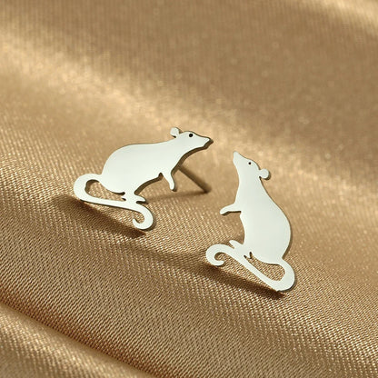 Adorable Rat Stud Earrings | Cute Stainless Steel Rodent Jewelry for Women and Men