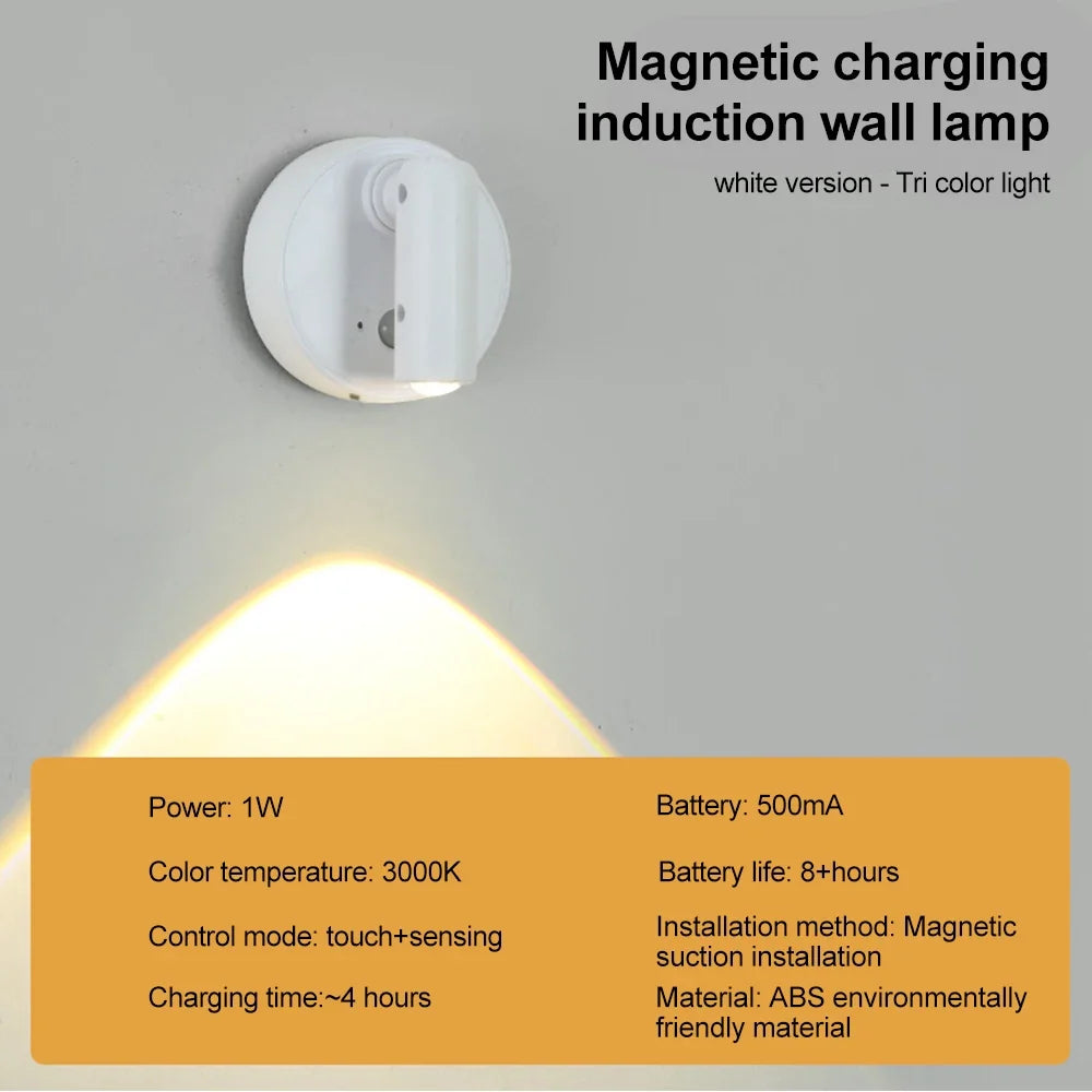 Magnetic USB Rechargeable LED Wall Light | Dimmable Touch Switch Reading Lamp