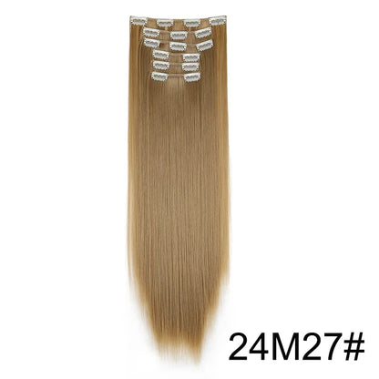 Synthetic 24 Inch Clip In Hair Extensions | Long Straight Blonde Black Heat Resistant Daily Use