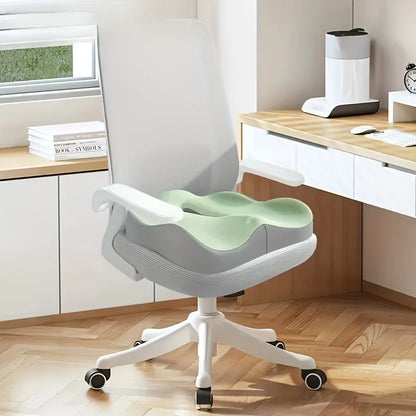 1pc Memory Foam Seat Cushion - 3D Ergonomic Support| Light Green & Grey, Washable Polyester, Car/Office Essentials