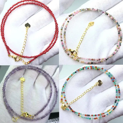Fashion Faceted 2mm Beads Necklace | Mini Natural Stone Amethyst Quartz Agate Choker