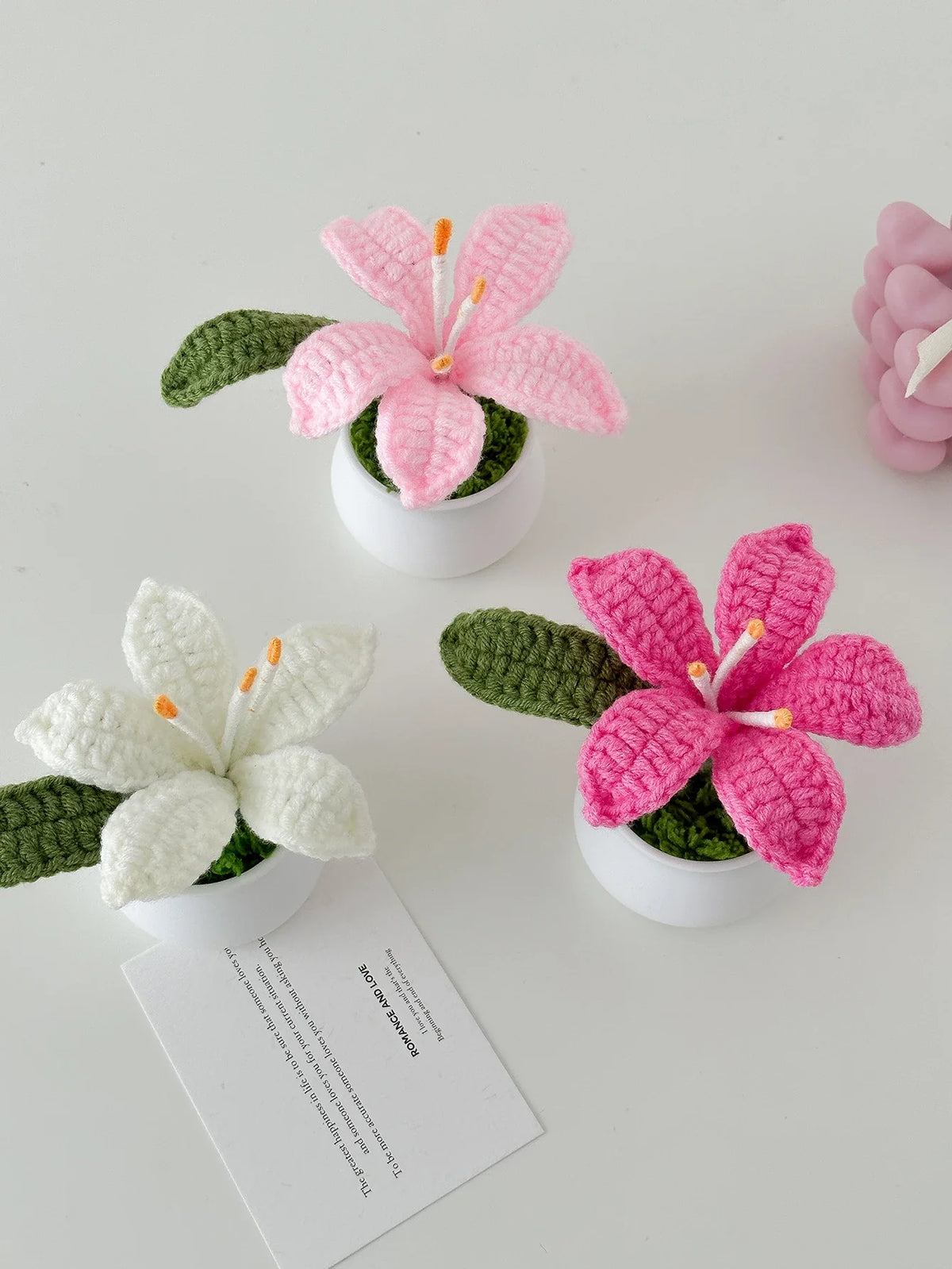 Flowers Hand-Knitted Lily Potted Delicate Crochet Woven Flowers Pot Mother's Day Gift