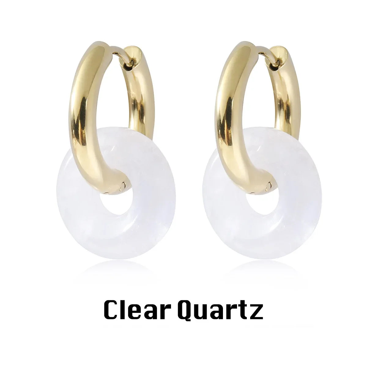 Natural Stone Double Hoop Earrings | Crystal Circle Dangle Drops for Women