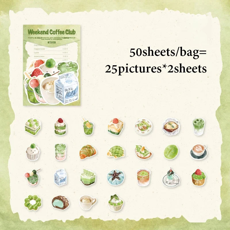 Mr.Paper Sweet Collection Washi Stickers | 50 Watercolor Food & Coffee Stickers for Journaling