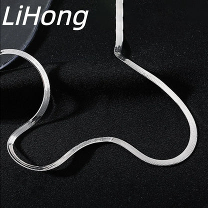925 Sterling Silver Snake Blade Flat Necklace | Flat Clavicle Chain for Men and Women