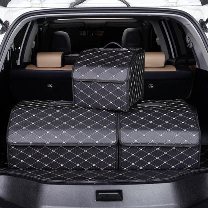 Car Trunk Organizer Box, Large Capacity, Auto Multiuse Tools, Storage Bag, Stowing, Tidying, Leather, Folding for Emergency