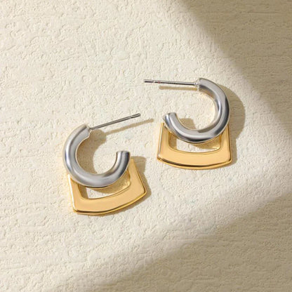 C Shape Hoop Earrings Gold Silver Mix | Trendy Women's Huggie Earrings