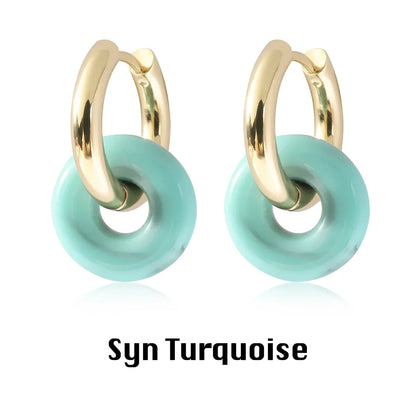 Natural Stone Double Hoop Earrings | Crystal Circle Dangle Drops for Women