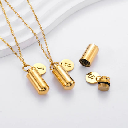 Cremation Jewelry Urn Necklace with Initial Letter Charm | Stainless Steel Memorial Pendant for Ashes