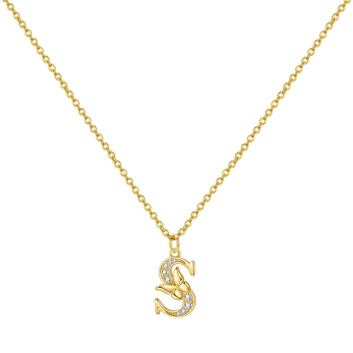 925 Sterling Silver Butterfly Initial Necklace | 26 Letter Y-Shaped Pendant for Women