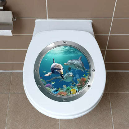 Classic 3D Sea World Dolphin Toilet Stickers | Self-Adhesive Waterproof Decor