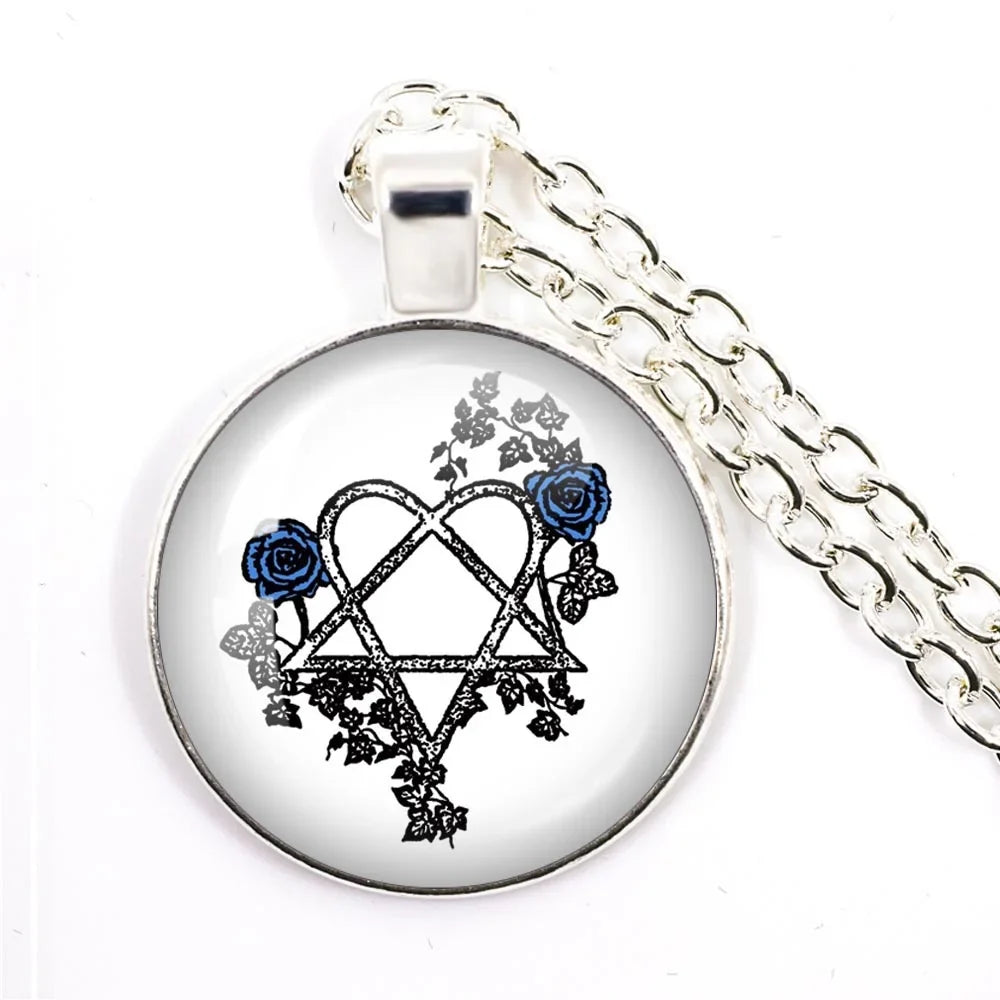 Hip Hop Rock Glass Cabochon Pendant Necklace | Music Band Jewelry