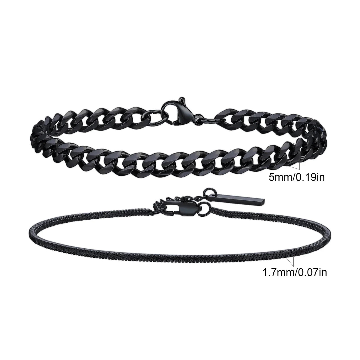 Men's Stainless Steel Chain Bracelets Set | 2pcs Silver Gold Black Twist Rope & Cuban Link