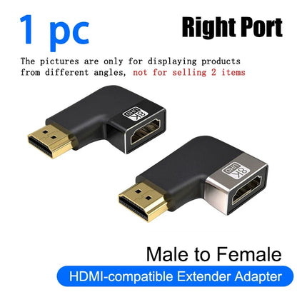 8K HDMI 2.1 Right Angle Adapter | 90 Degree Male to Female Connector for TV and Console