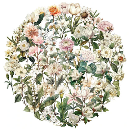50PCS Transparent Vintage Floral Stickers | Nature Plant Flower Scrapbook Decals