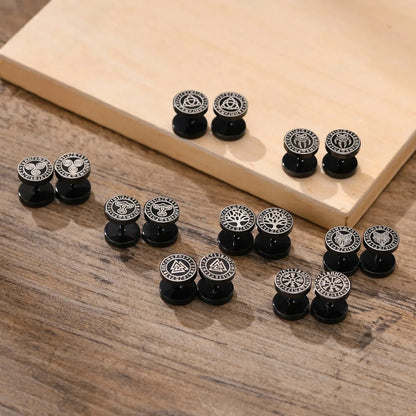 Gothic Norse Viking Runes Stud Earrings for Men | Stainless Steel Punk Jewelry