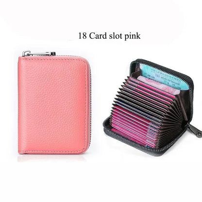 Business Card Holder Wallet | PU Leather Credit Card Case with Zipper Closure
